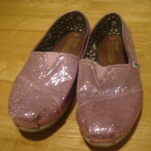 TOMS pink metallic slip on shoes